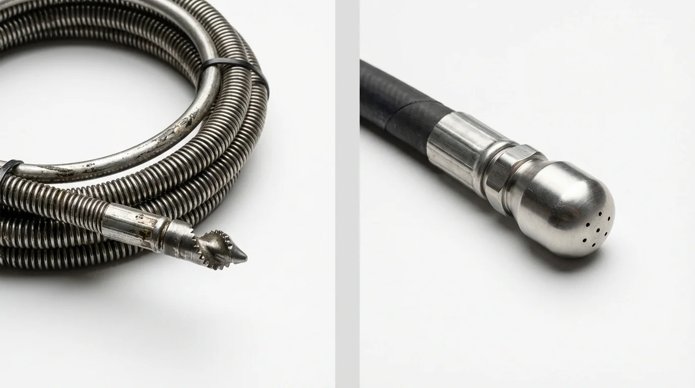 Drain snake cable and hydro jetting nozzle used for drain cleaning in Westfield, MA
