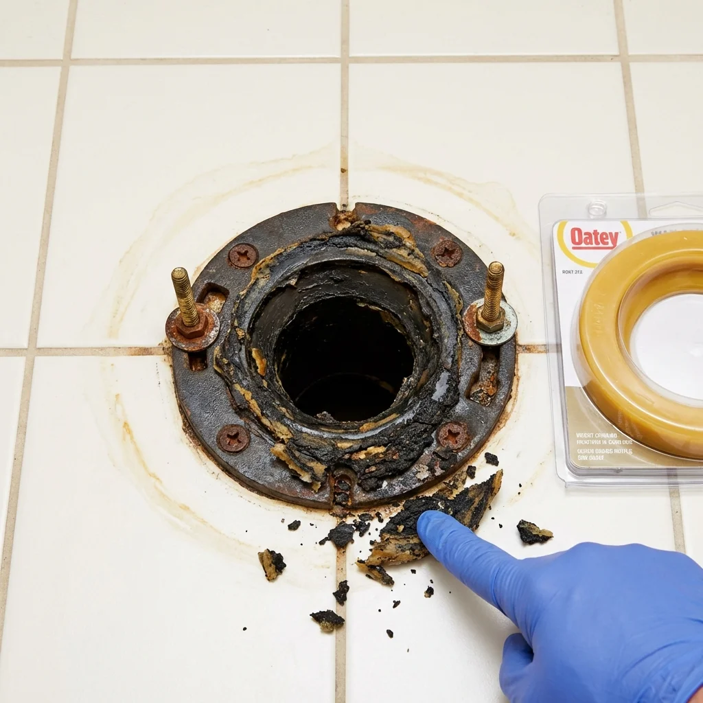 Failed wax ring showing water seepage at the base of a toilet in a Westfield, MA home