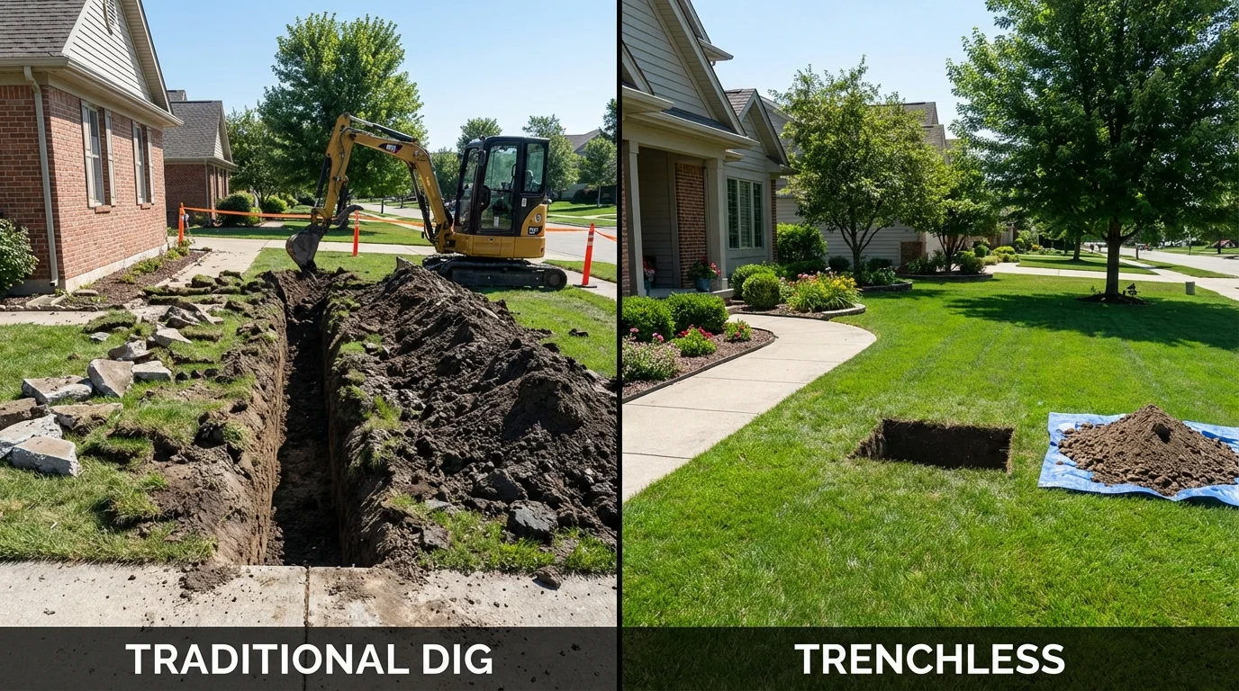 Trenchless sewer repair with minimal yard damage versus traditional excavation in Westfield, MA